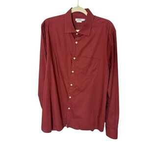 J. Lindeberg Button Down Shirt Slim Fit Men's Large Dani Twill Oxford Burgundy